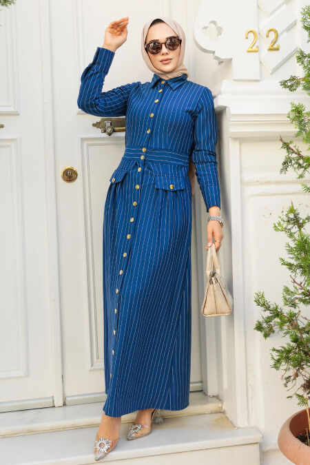 Modest İndigo Blue Maxi Dress 23051IM